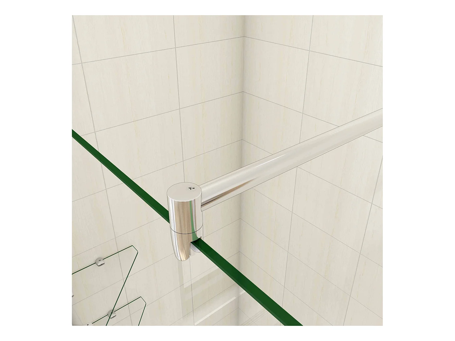 Paroi de douche à l'italienne 80x190cm avec étagères et barre de fixation 70-120cm en cylindrique, en 8mm verre anticalcaire
