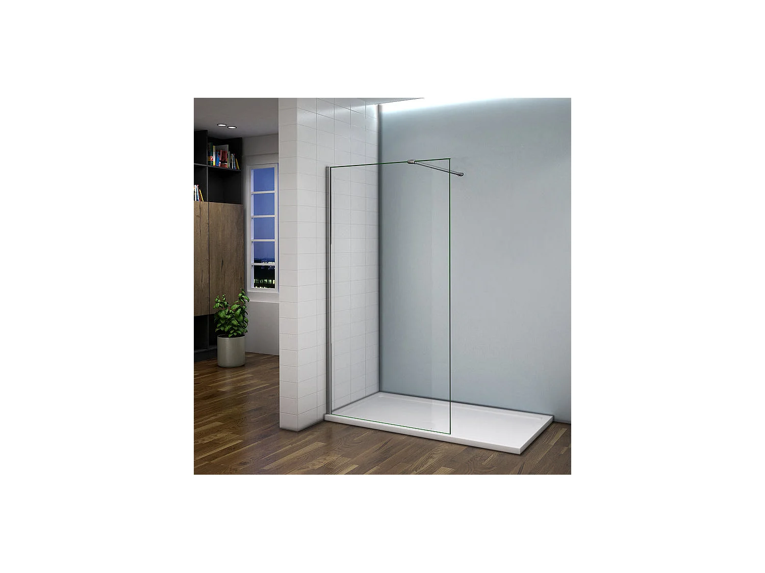Paroi de douche à l'italienne 100x200cm avec barre de fixation 140cm recoupable - Chromé - Verre 8mm trempé transparent