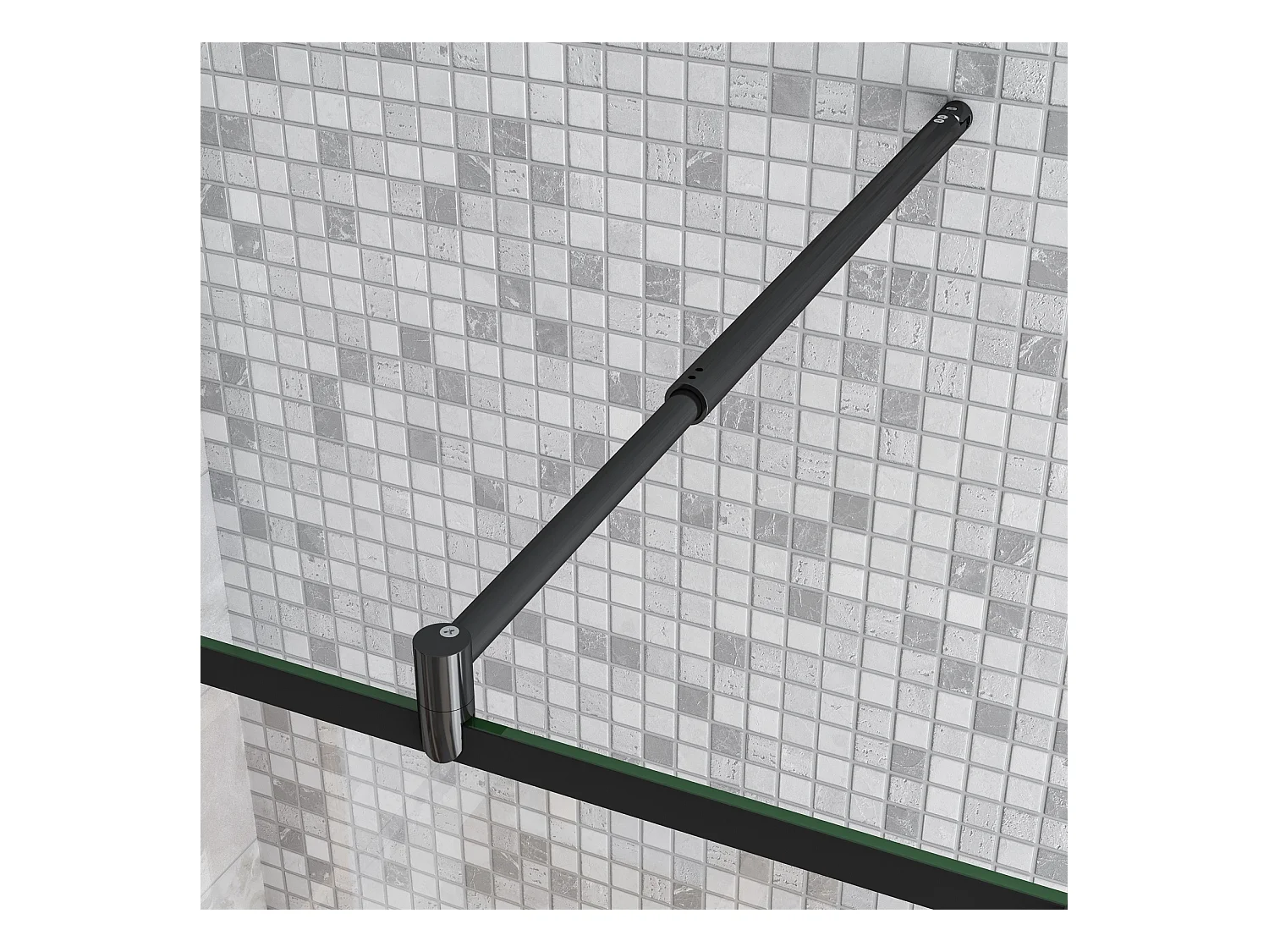 Paroi de douche fixe à l'italienne 120+30x200cm avec retour pivotant - Noir - avec barre de fixation 70-120cm en cylindrique