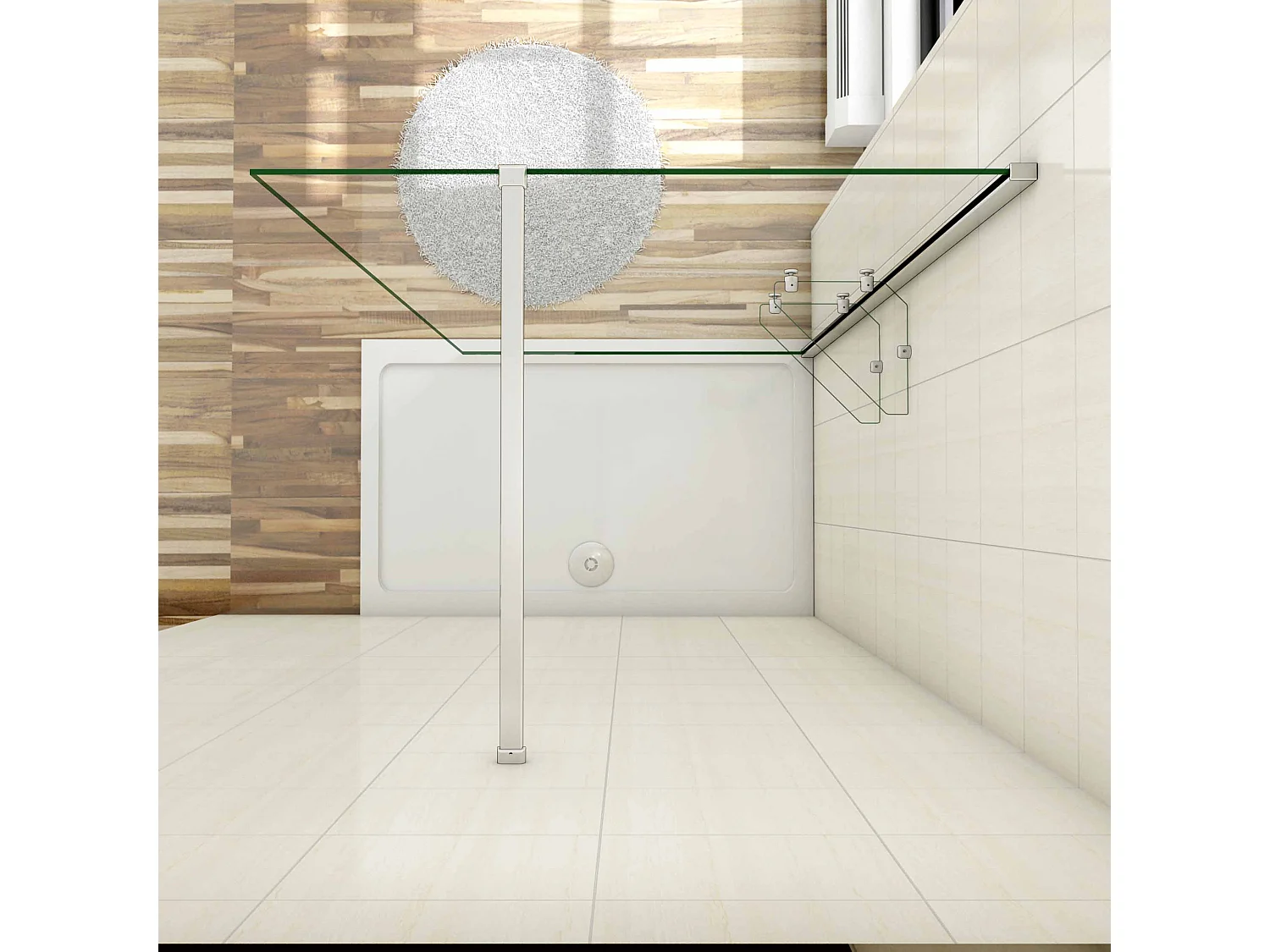 Paroi de douche à l'italienne 100x190cm avec étagères et barre de fixation 140cm recoupable, en 8mm verre anticalcaire