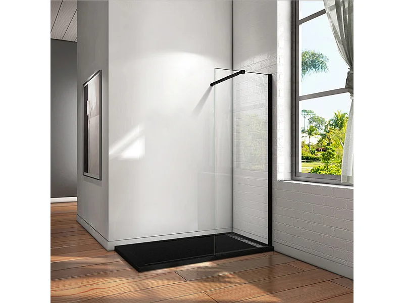Italiaanse stijl douchewand 60x200cm glas 8mm veiligheid anti scaling, met bevestigingsstaf 73-120cm vierkant mat zwart
