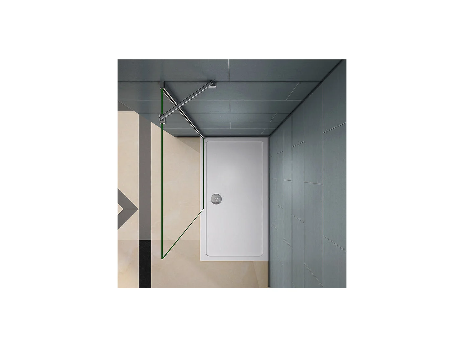 Paroi de douche à l'italienne 100x200cm avec barre de fixation d'angle 45cm - Chromé - Verre 8mm trempé transparent