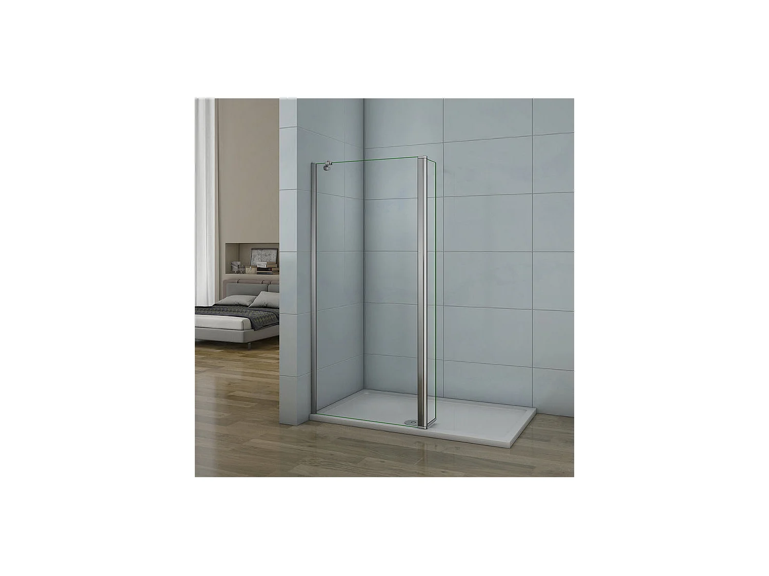 Paroi de douche à l'italienne 50+40x200cm avec retour pivotant - Verre 8mm trempé - Avec barre de fixation d'angle 45cm