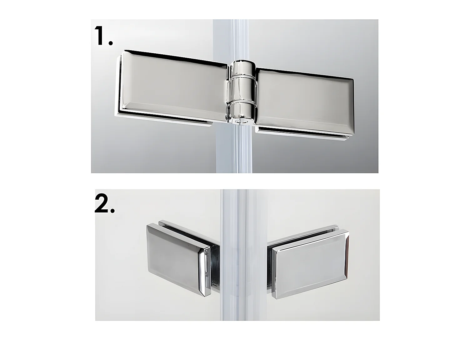 Paroi de douche fixe à l'italienne avec retour pivotant 90+40x200cm, charnières, avec barre de fixation cylindrique 70-120cm