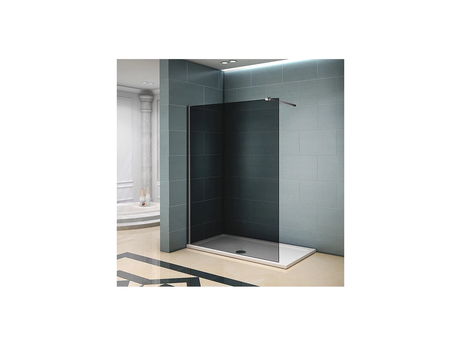 Paroi de douche grise 100x200cm à l'italienne avec barre de fixation 90cm Pince renforcée, en 8mm verre trempé anticalcaire
