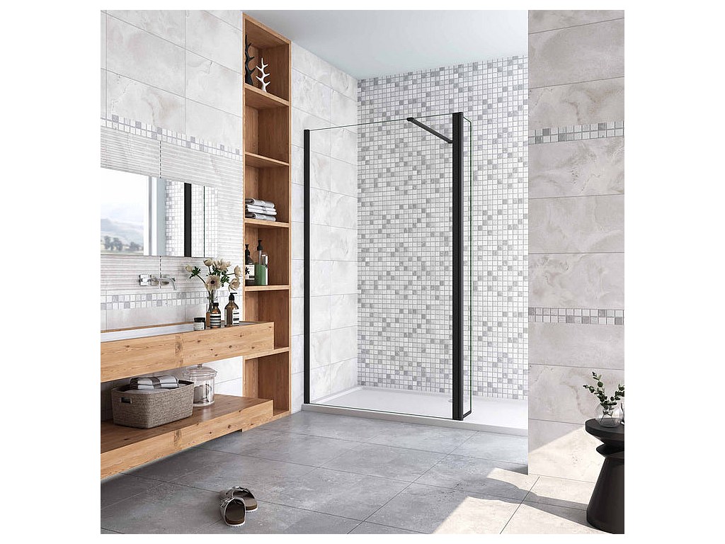 Paroi de douche 130+40x200cm avec barre de fixation 90cm recoupable