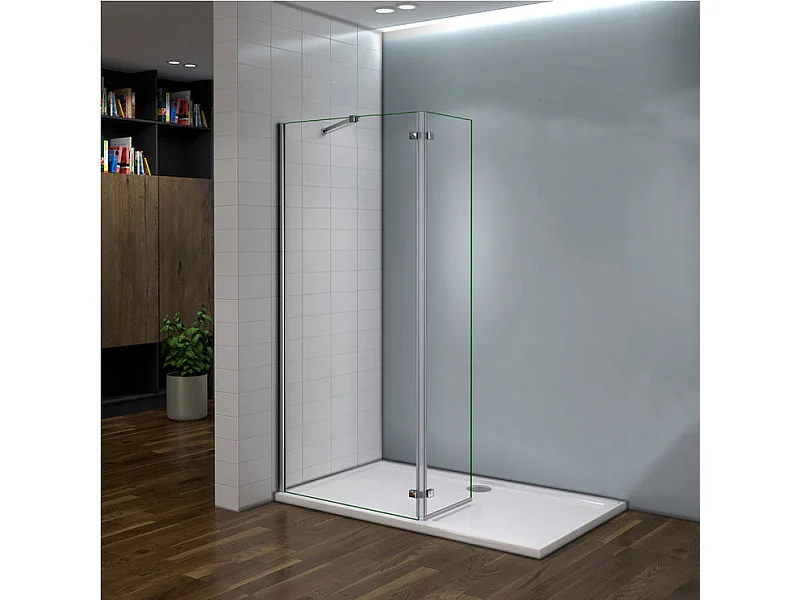 Paroi de douche fixe à l'italienne avec retour pivotant 120+40x200cm, charnières, avec barre de fixation 73-120cm en carré
