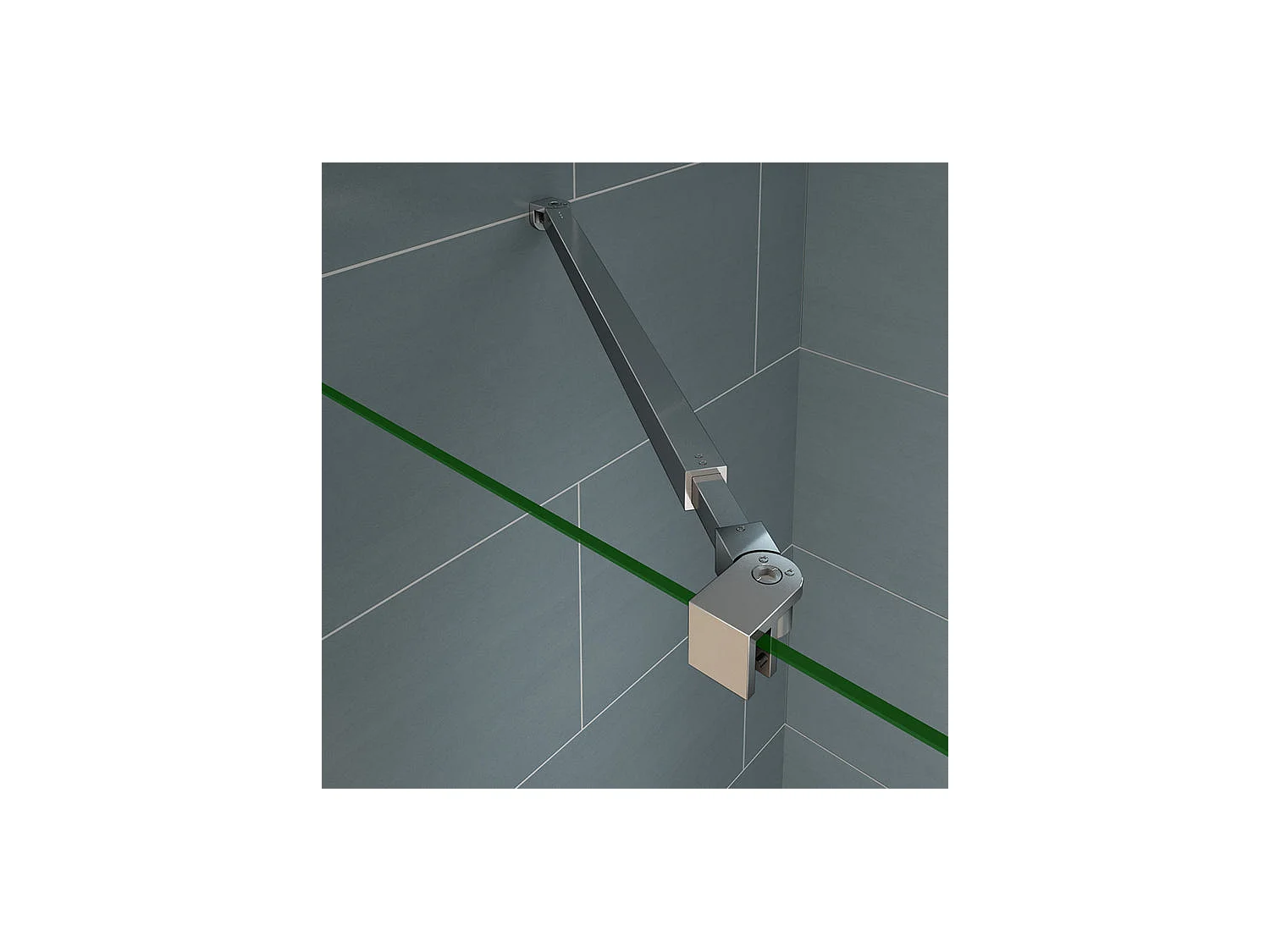 Paroi de douche fixe à l'italienne avec retour pivotant 120+40x200cm, charnières, avec barre de fixation 73-120cm en carré