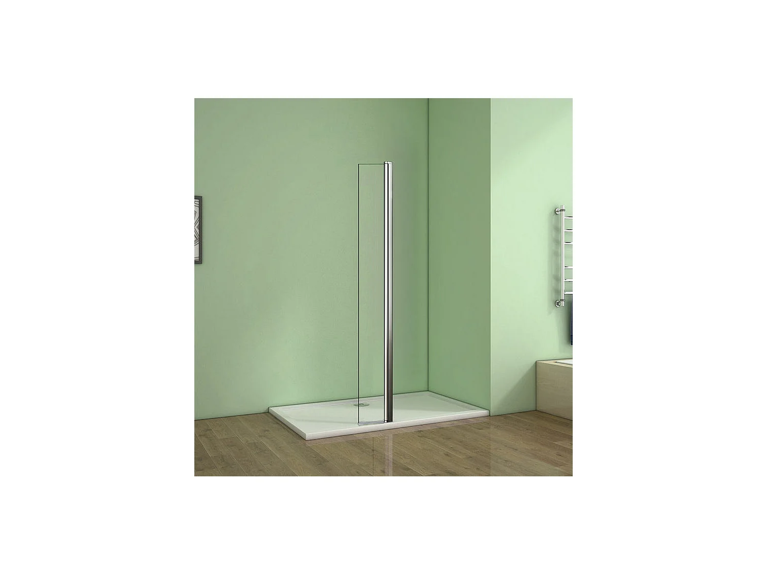 Inloop douchewand 70+40x200cm met lange retour - 8mm hard glas - met 140cm bevestigingsstang die op maat kan worden gesneden