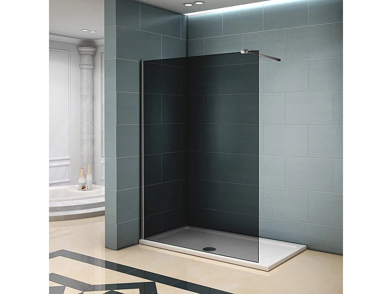 Grijze douchewand 120x200cm Italiaanse stijl met 90cm bevestigingsstang Versterkte klem, in 8mm antikalk gehard glas