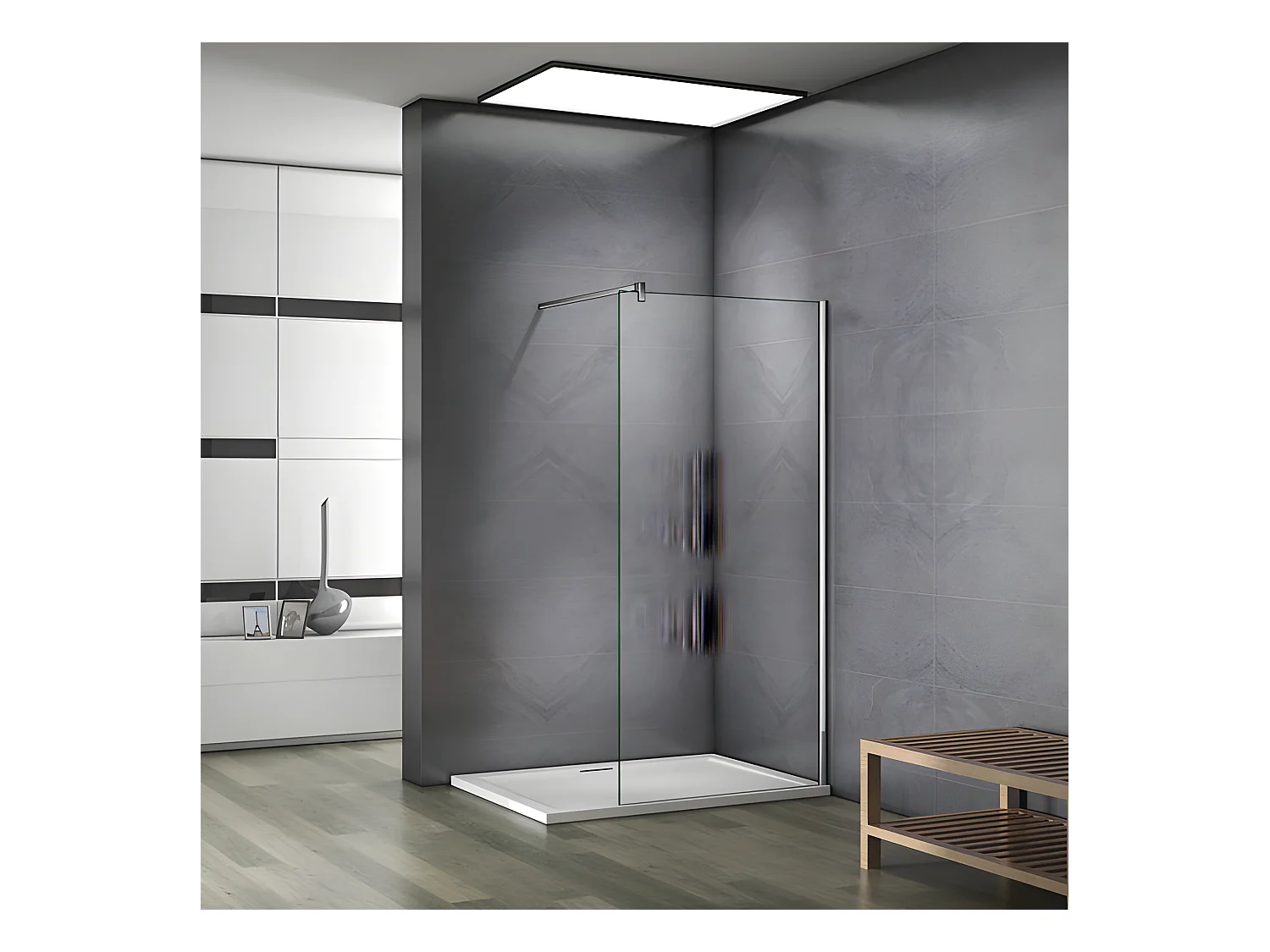 Paroi de douche fixe à l'italienne 160x200cm - 10mm verre trempé anticalcaire - Avec barre de fixation 90cm en carré