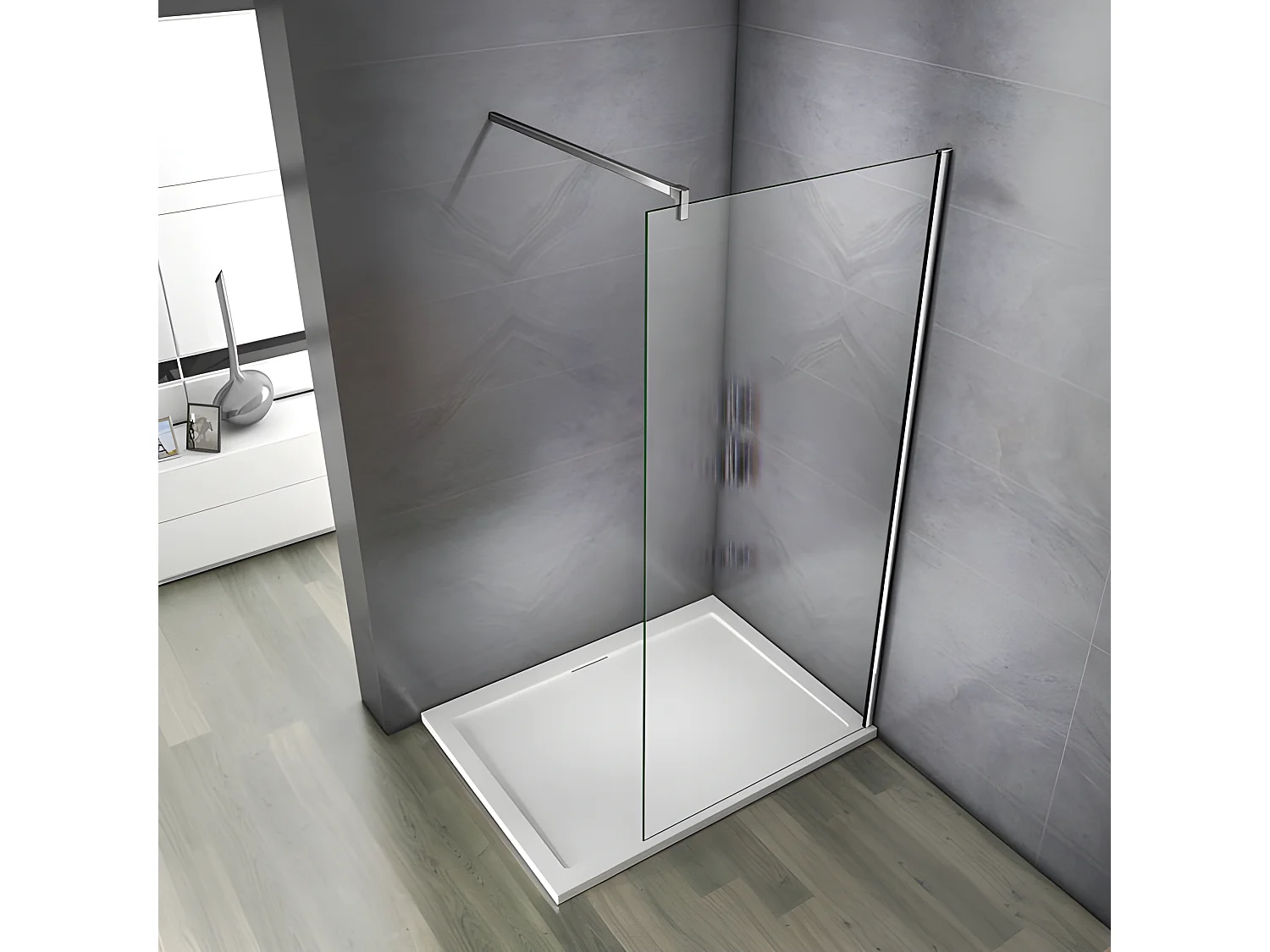 Vaste inloopdouchewand 160x200cm - 10mm antikalk gehard glas - Met vierkante bevestigingsstang van 90cm