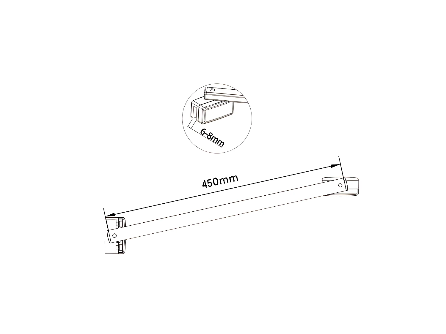 Paroi de douche à l'italienne 70x200cm en verre 8mm securit anticalcaire, avec barre de fixation d'angle 45cm - Noir Mat