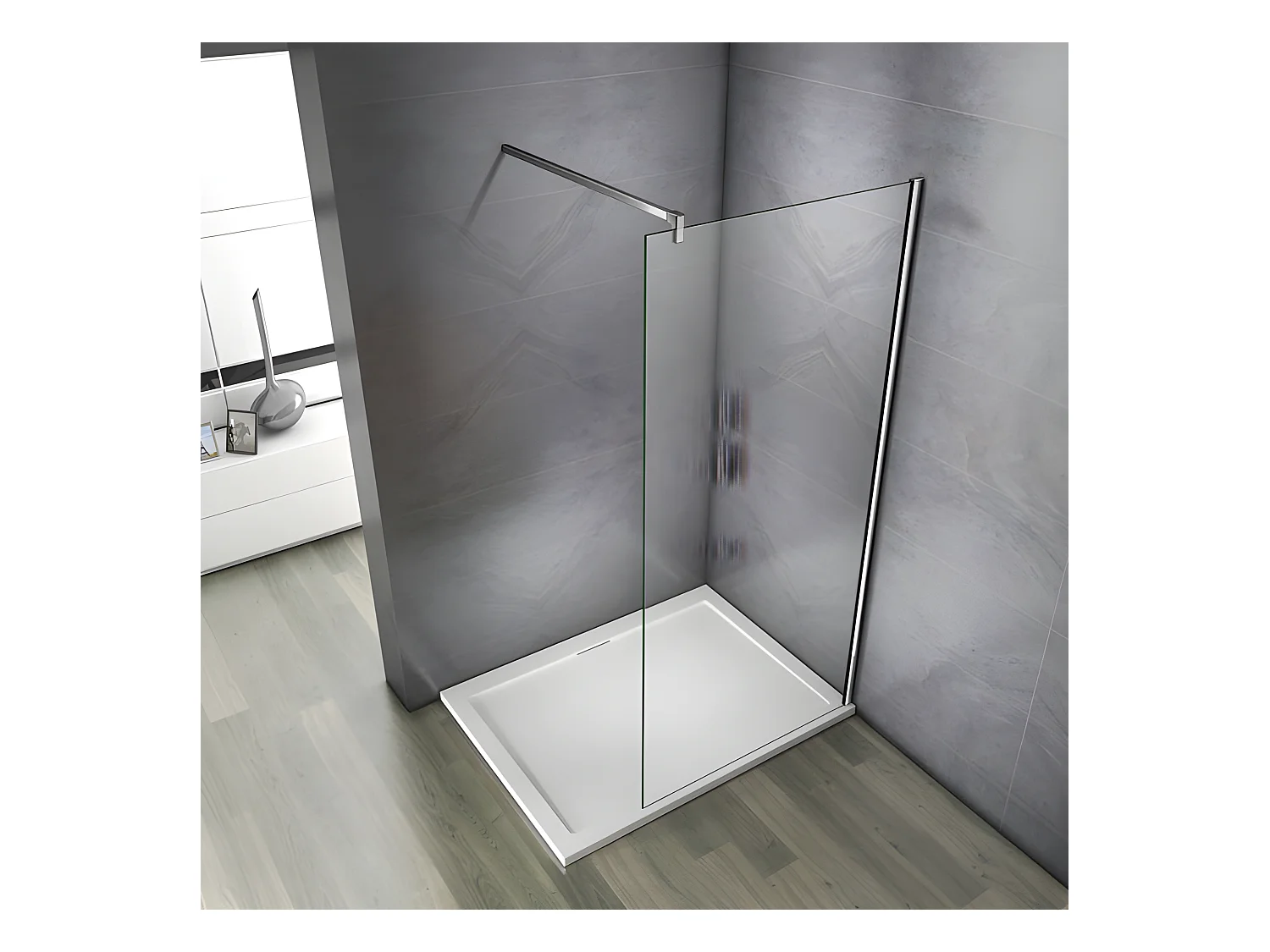 Paroi de douche fixe à l'italienne 130x200cm - 10mm verre trempé anticalcaire - Avec barre de fixation 90cm en carré