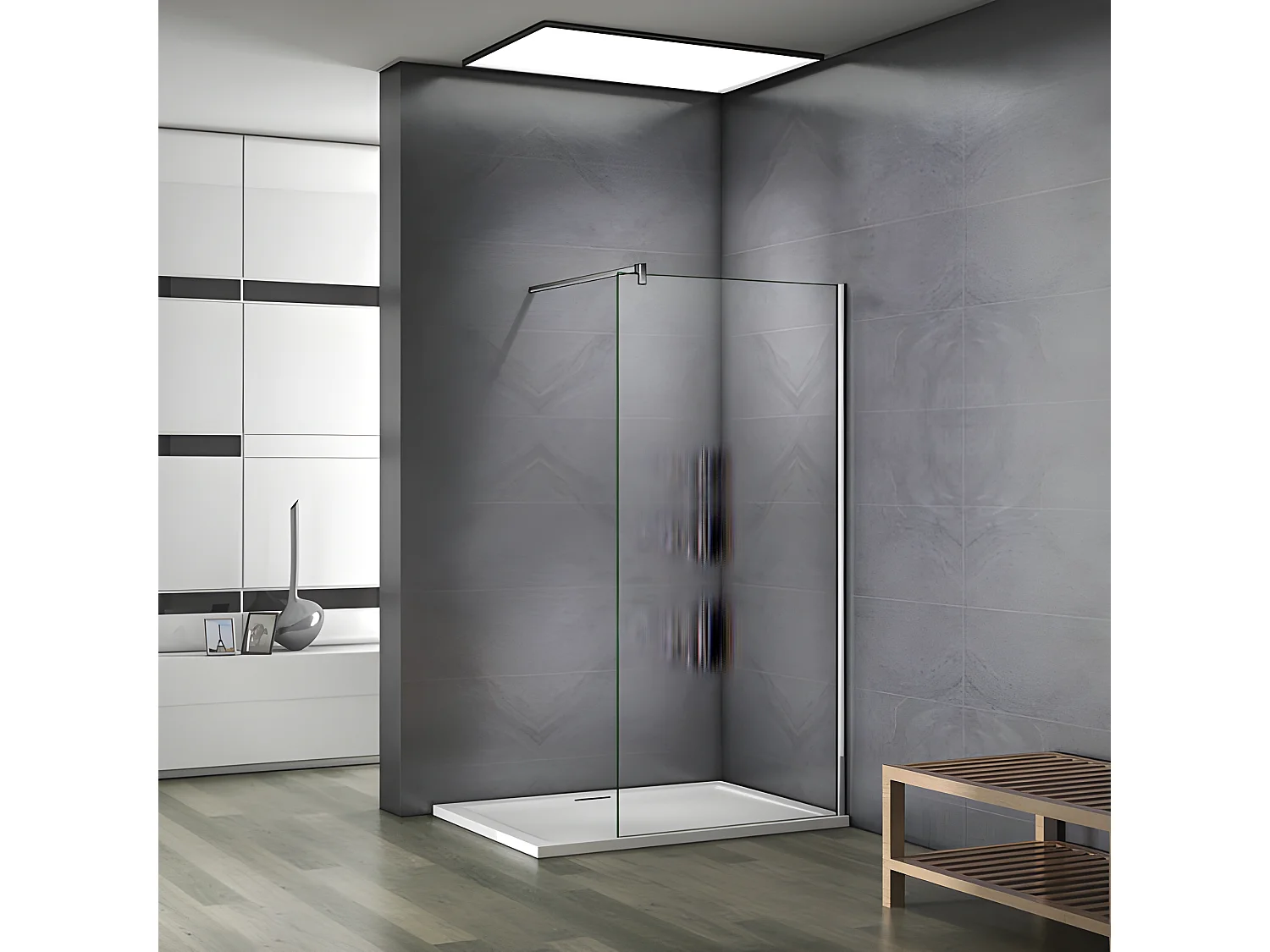 Paroi de douche fixe à l'italienne 130x200cm - 10mm verre trempé anticalcaire - Avec barre de fixation 90cm en carré