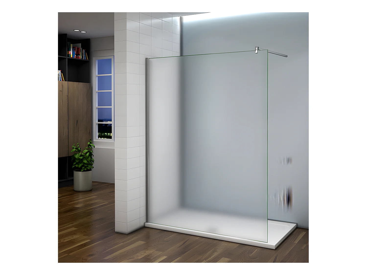 Paroi de douche à l'italienne 140x200cm - 8mm verre trempé sablé - Avec barre de fixation 140cm en carré