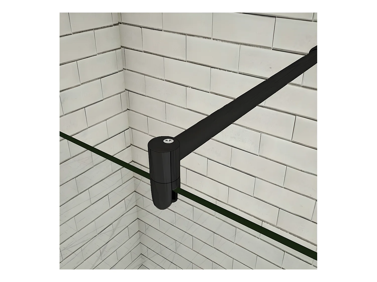 Paroi de douche à l'italienne 60x200cm en verre 8mm securit anticalcaire, avec barre de fixation 70-120cm en cylindrique - Noir Mat