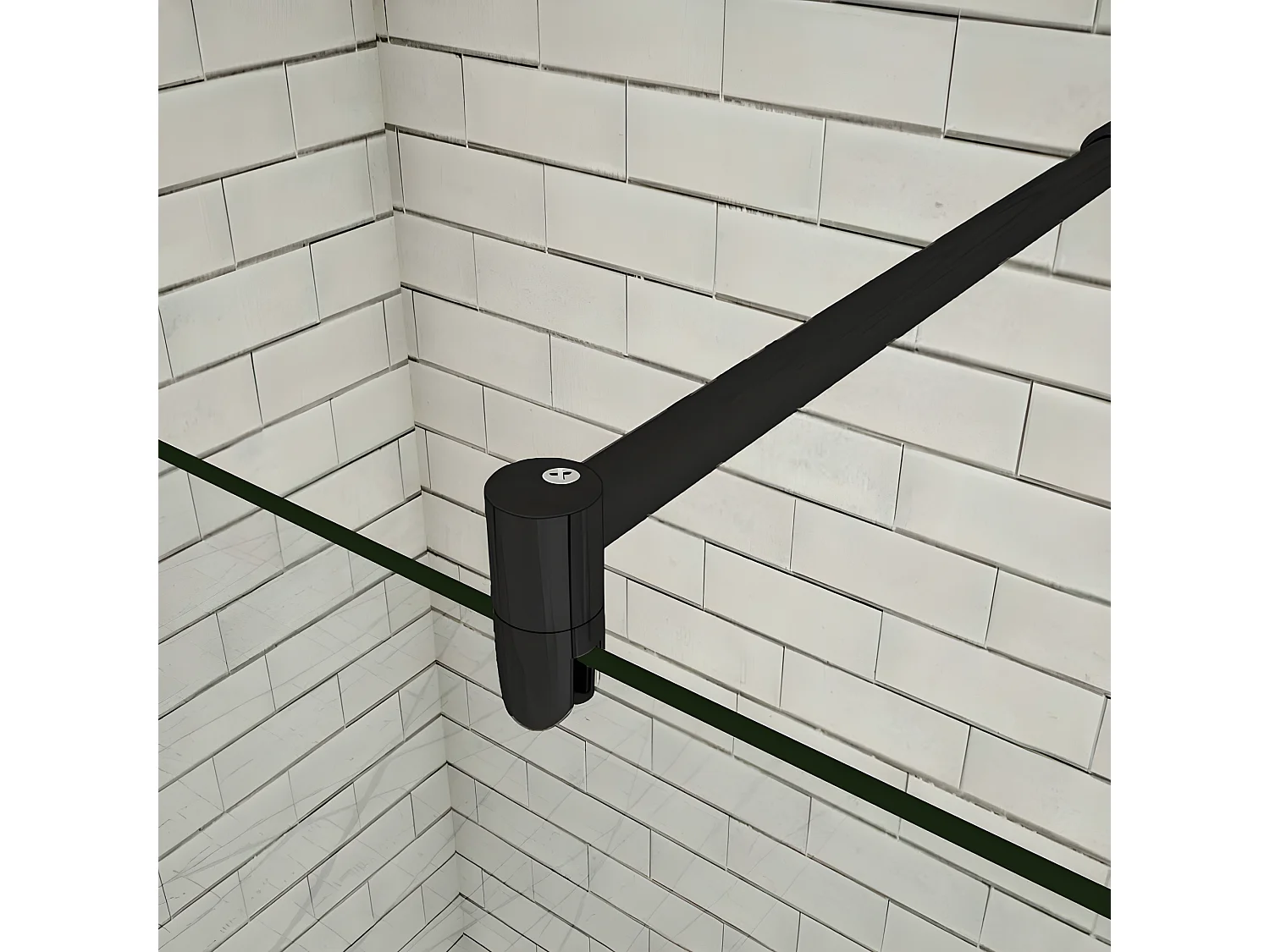 Paroi de douche à l'italienne 60x200cm en verre 8mm securit anticalcaire, avec barre de fixation 70-120cm en cylindrique - Noir Mat