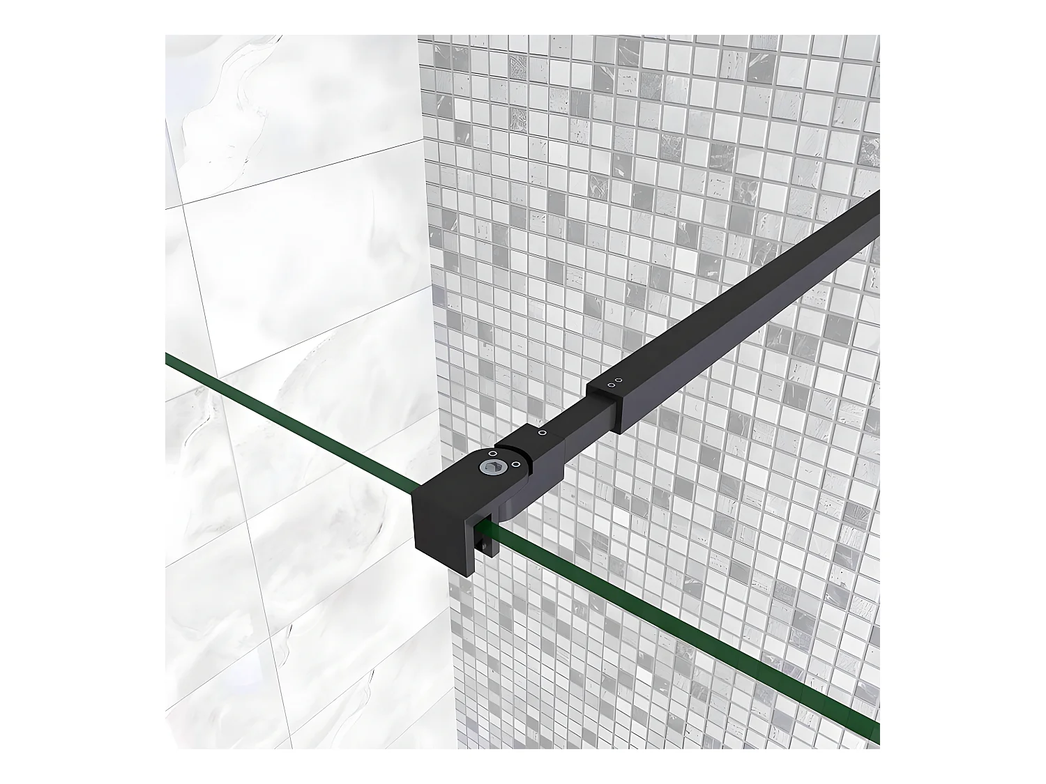 Paroi de douche à l'italienne 80x200cm en verre 8mm securit anticalcaire, avec barre de fixation 73-120cm en carré - Noir Mat