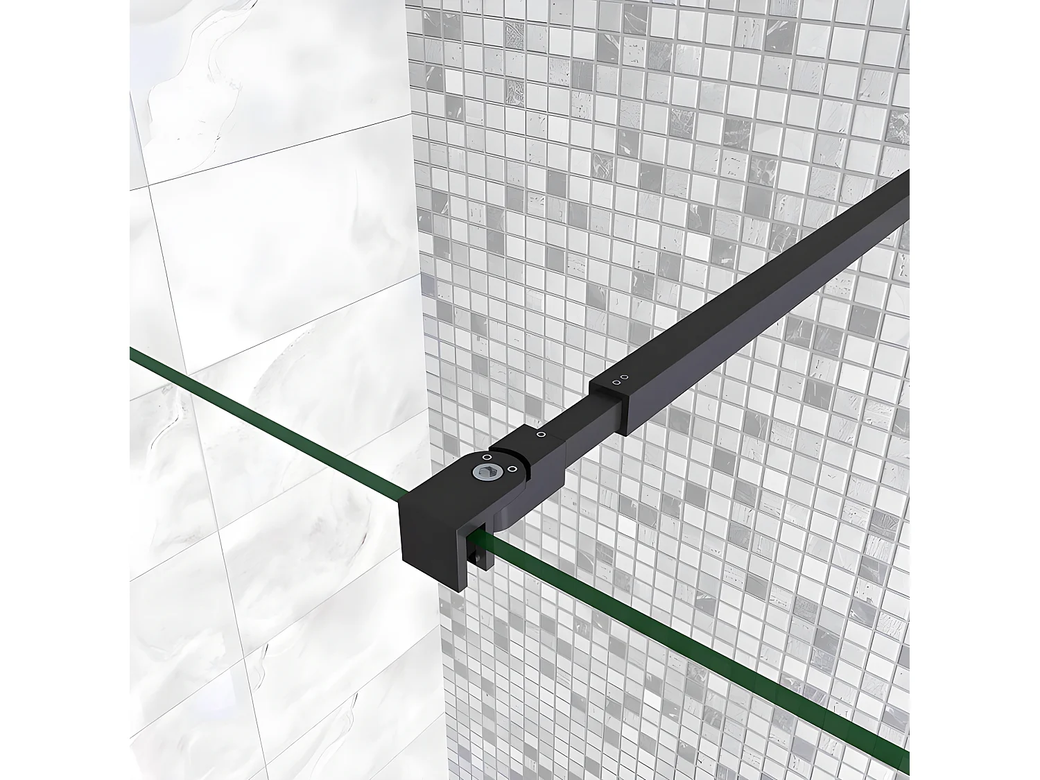 Paroi de douche à l'italienne 80x200cm en verre 8mm securit anticalcaire, avec barre de fixation 73-120cm en carré - Noir Mat