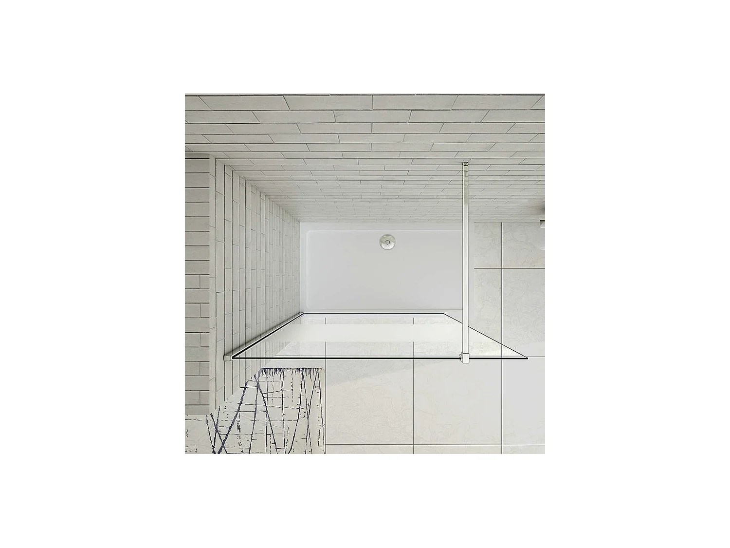 Paroi de douche à l'italienne 120x200cm avec barre de fixation 90cm en carré, en 8mm verre bande centrale dépolie