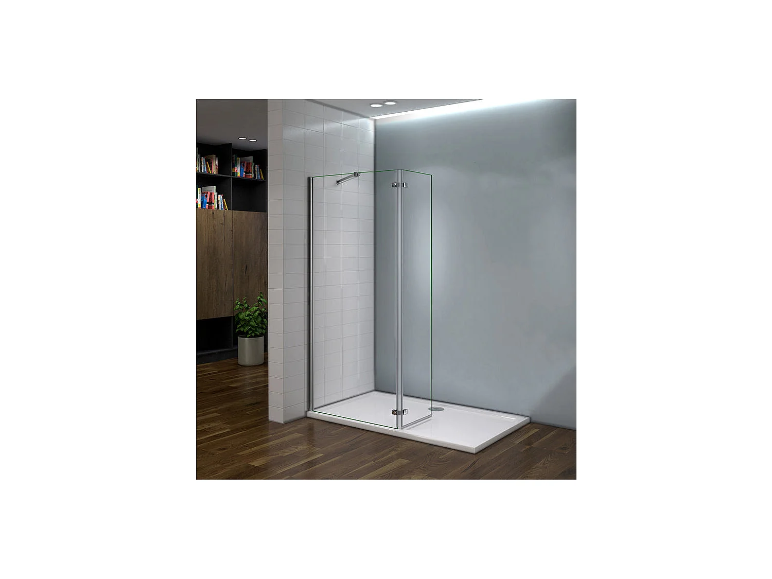 Paroi de douche fixe à l'italienne avec retour pivotant 100+40x200cm, charnières, avec barre de fixation 73-120cm en carré