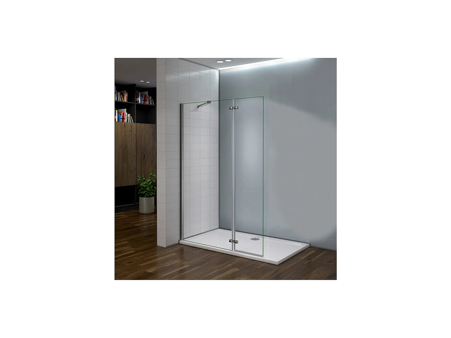 Paroi de douche fixe à l'italienne avec retour pivotant 100+40x200cm, charnières, avec barre de fixation 73-120cm en carré