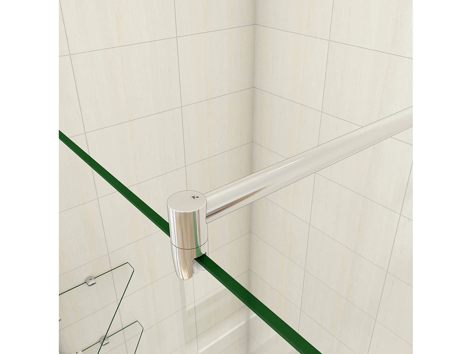Paroi de douche à l'italienne 140x190cm avec étagères et barre de fixation 70-120cm en cylindrique, en 8mm verre anticalcaire