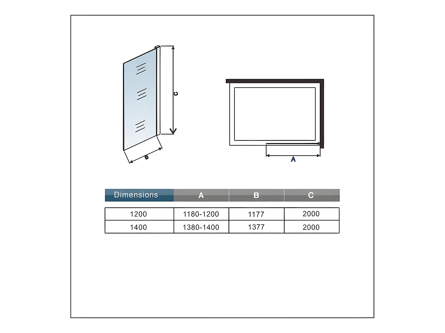 Paroi de douche grise 140x200cm à l'italienne avec barre de fixation 90cm Pince renforcée, en 8mm verre trempé anticalcaire