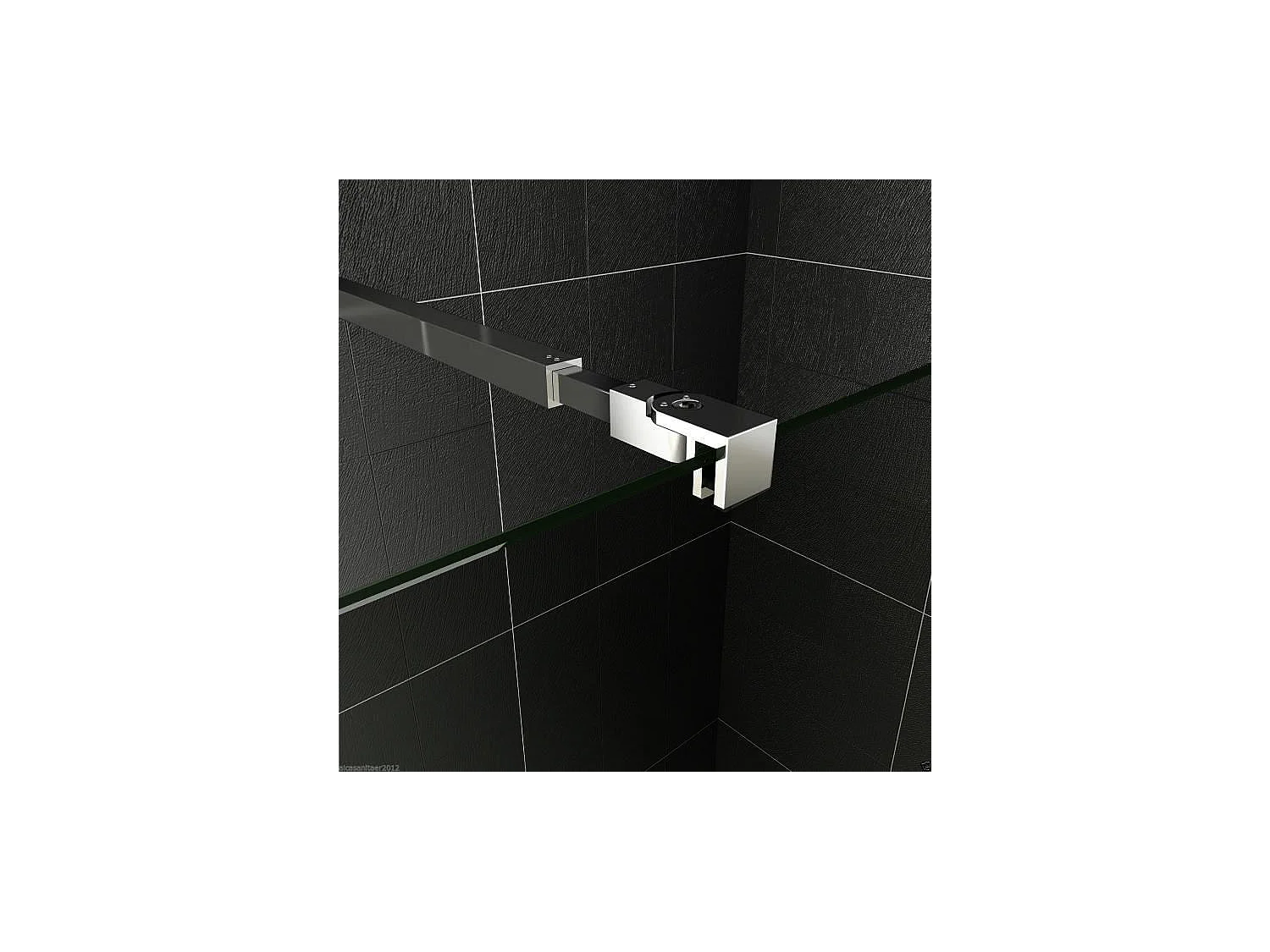Paroi de douche grise 120x200cm à l'italienne avec barre de fixation 73-120cm en carré, en 8mm verre trempé anticalcaire