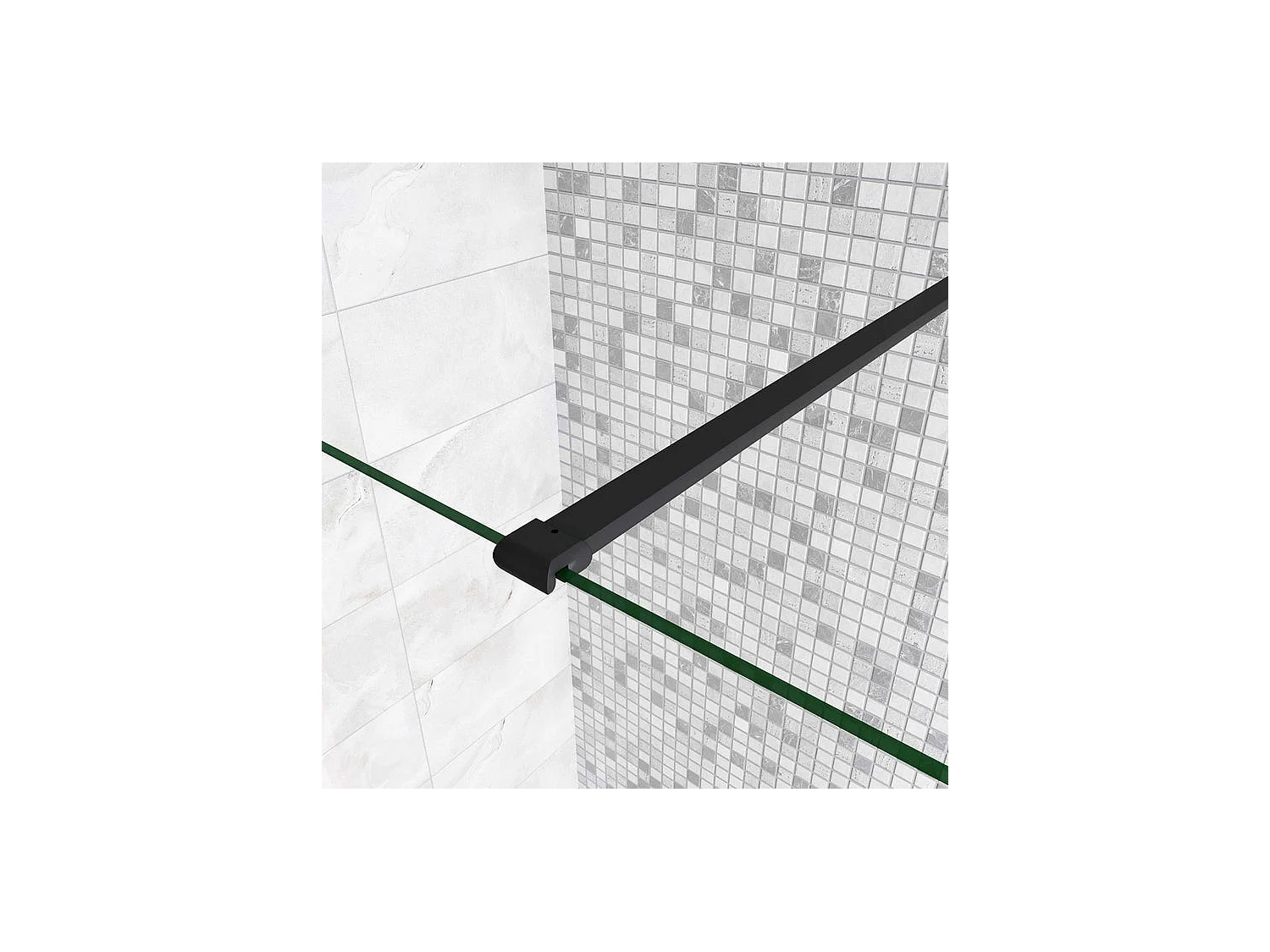 Paroi de douche à l'italienne avec retour pivotant 140+40x200cm avec barre de fixation 90cm recoupable - Noir Mat - 8mm verre anticalcaire