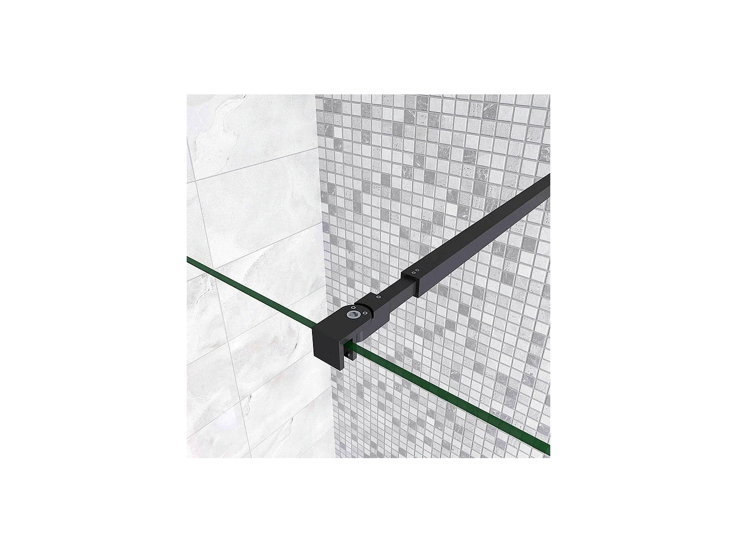 Paroi de douche à l'italienne 50x200cm en verre 8mm securit anticalcaire, avec barre de fixation 73-120cm en carré - Noir Mat