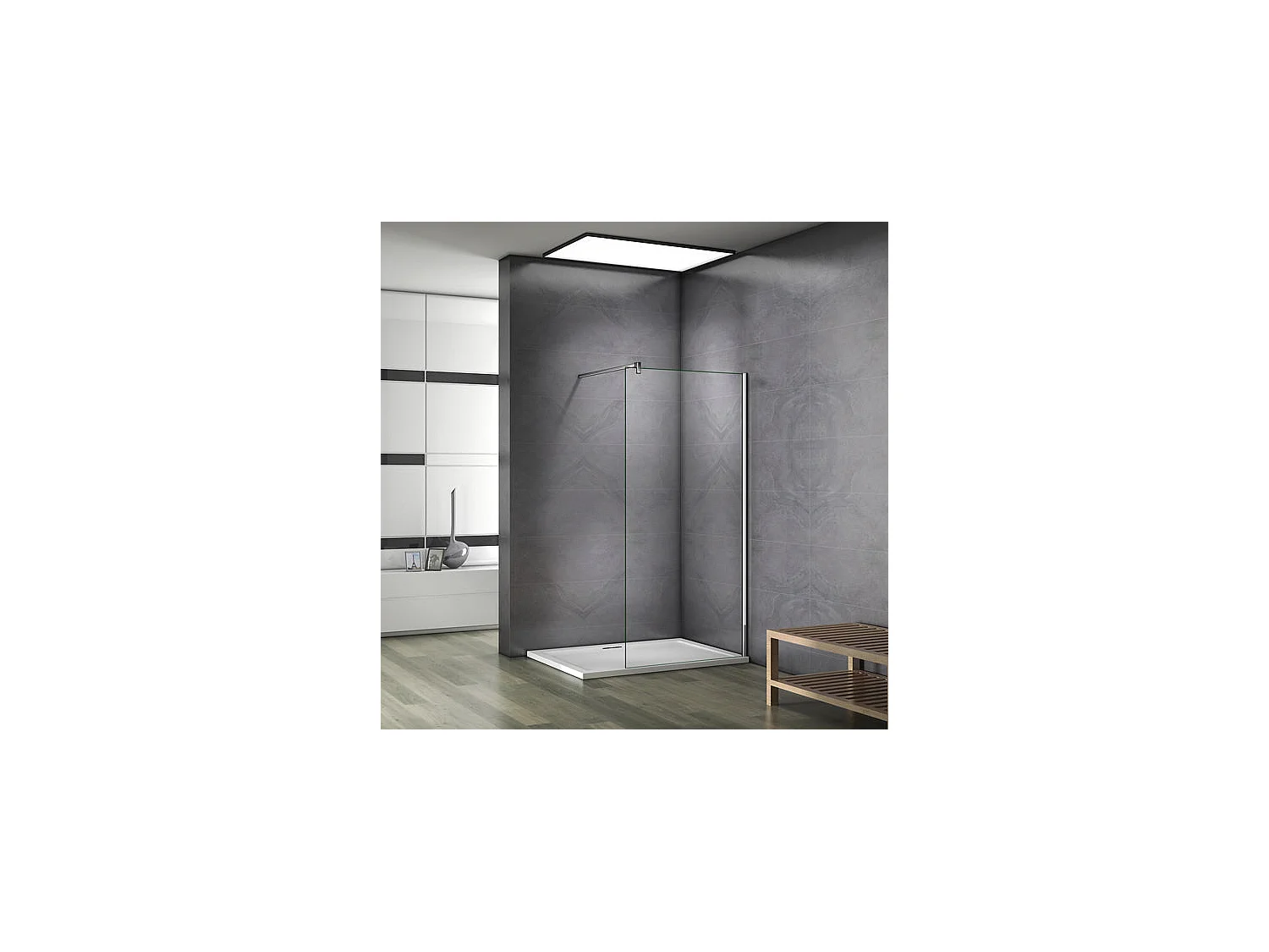 Paroi de douche fixe à l'italienne 90x200cm - 10mm verre trempé anticalcaire - Avec barre de fixation 90cm en carré
