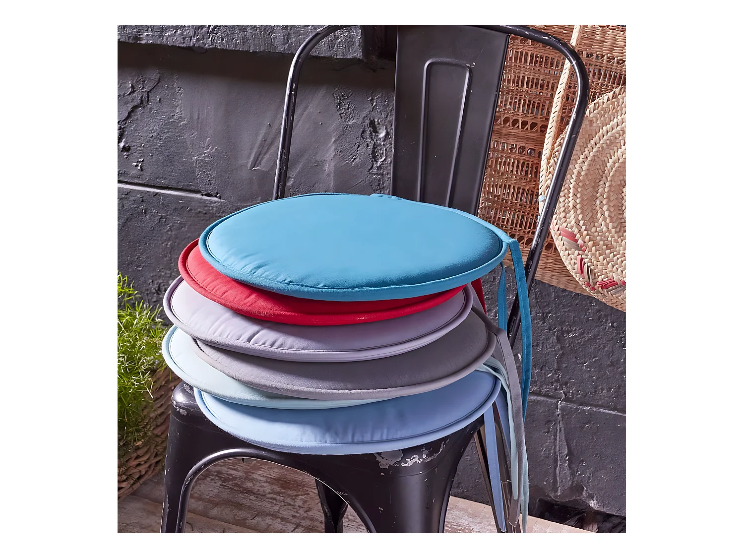 Galette de chaise ronde en polyester ton lin