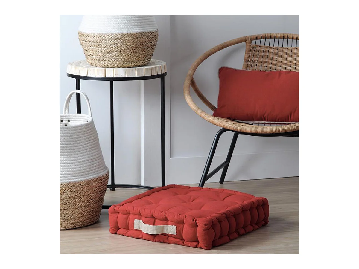 Coussin de sol en coton uni terracotta