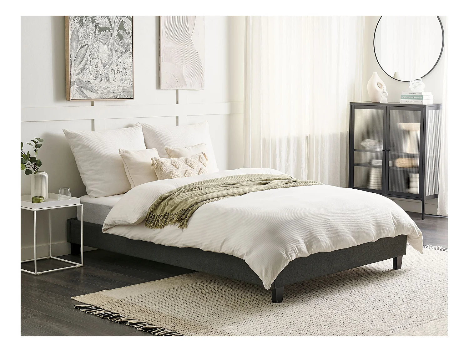 Cama sin cabecero Tela ROANNE 140 x 200 cm Gris