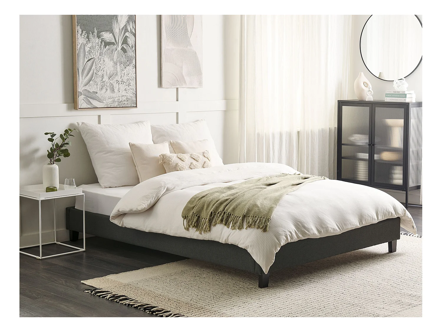 Cama sin cabecero Tela ROANNE 160 x 200 cm Gris