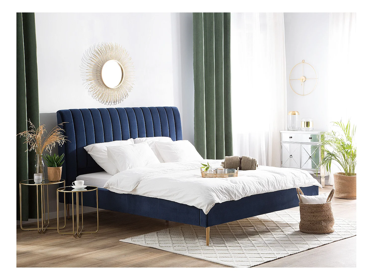 Lit avec sommier Velours MARVILLE 180 x 200 cm Bleu marine