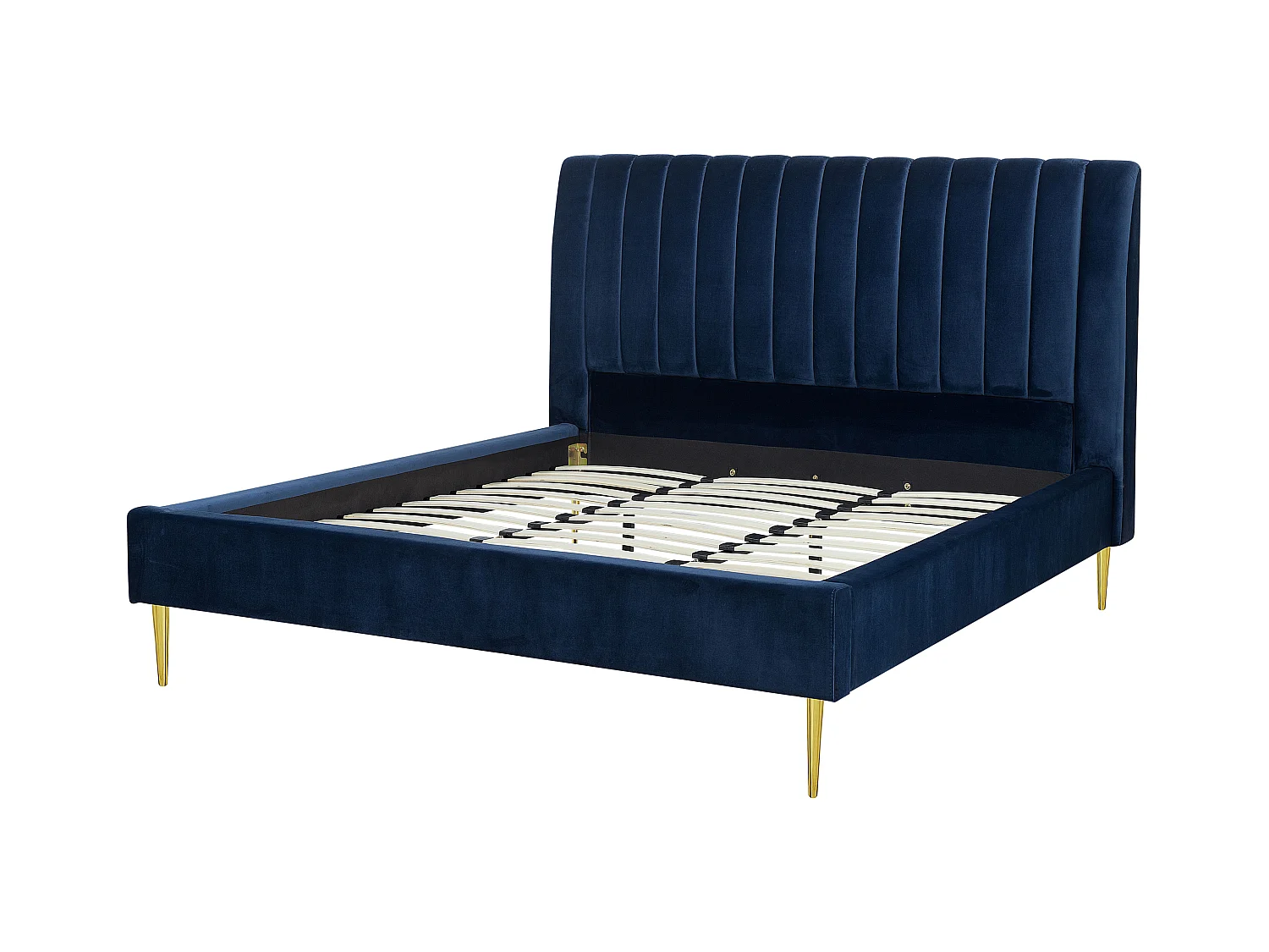 Lit avec sommier Velours MARVILLE 180 x 200 cm Bleu marine