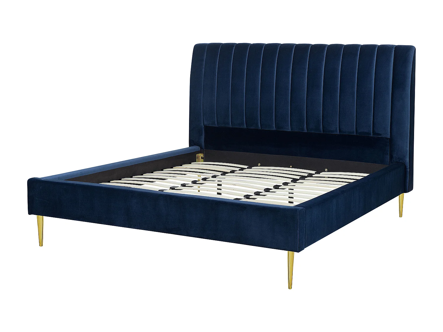 Lit avec sommier Velours MARVILLE 180 x 200 cm Bleu marine