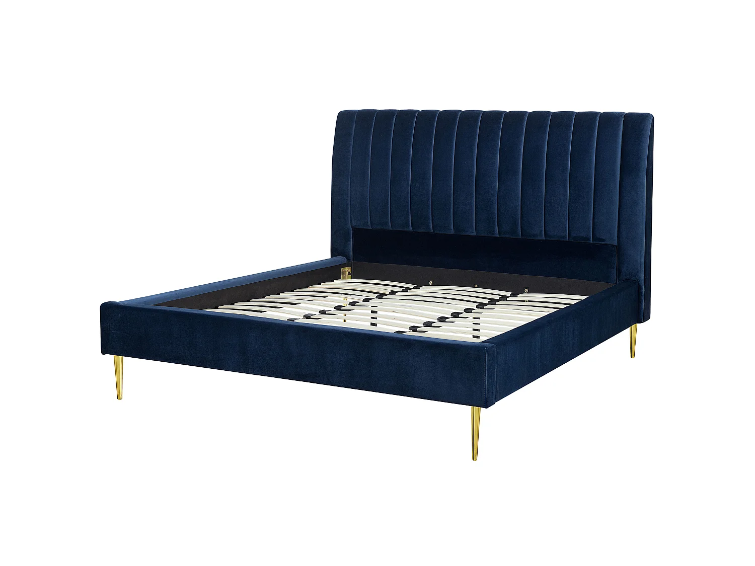 Lit avec sommier Velours MARVILLE 180 x 200 cm Bleu marine