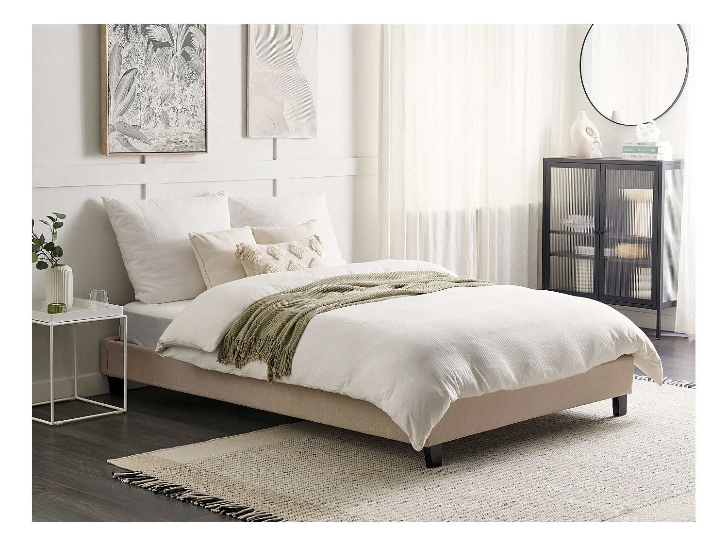 Bed zonder hoofdbord Stof ROANNE 140 x 200 cm Beige