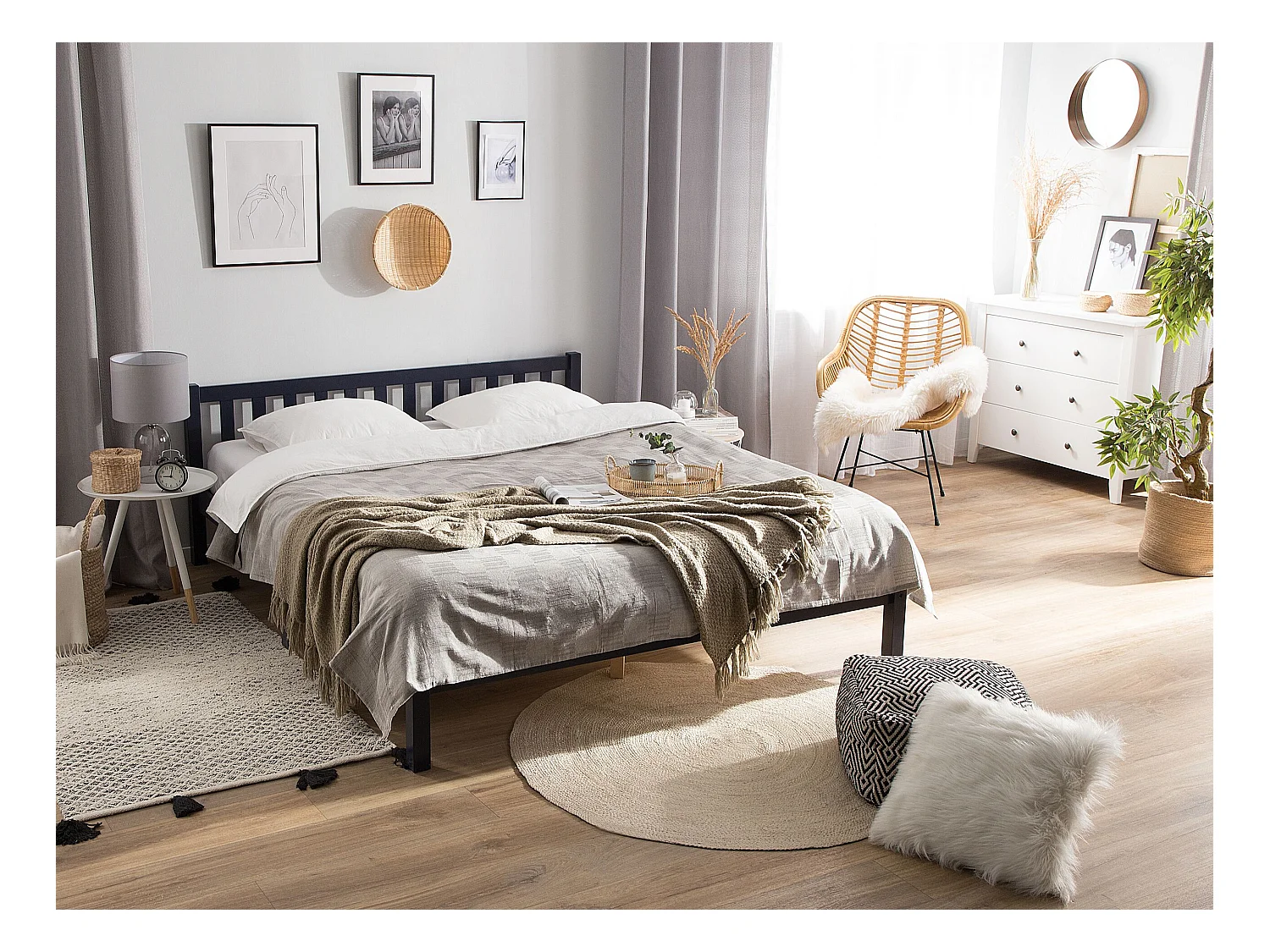 Bed Dennenhout FLORAC 140 x 200 cm Marineblauw