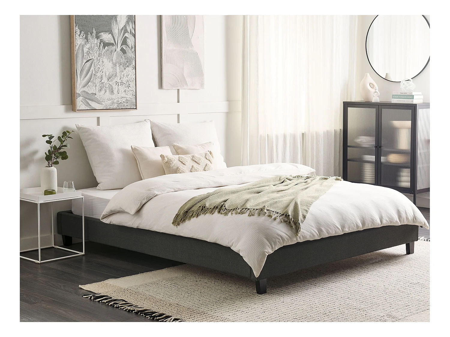 Lit sans tête de lit Tissu ROANNE 180 x 200 cm Gris