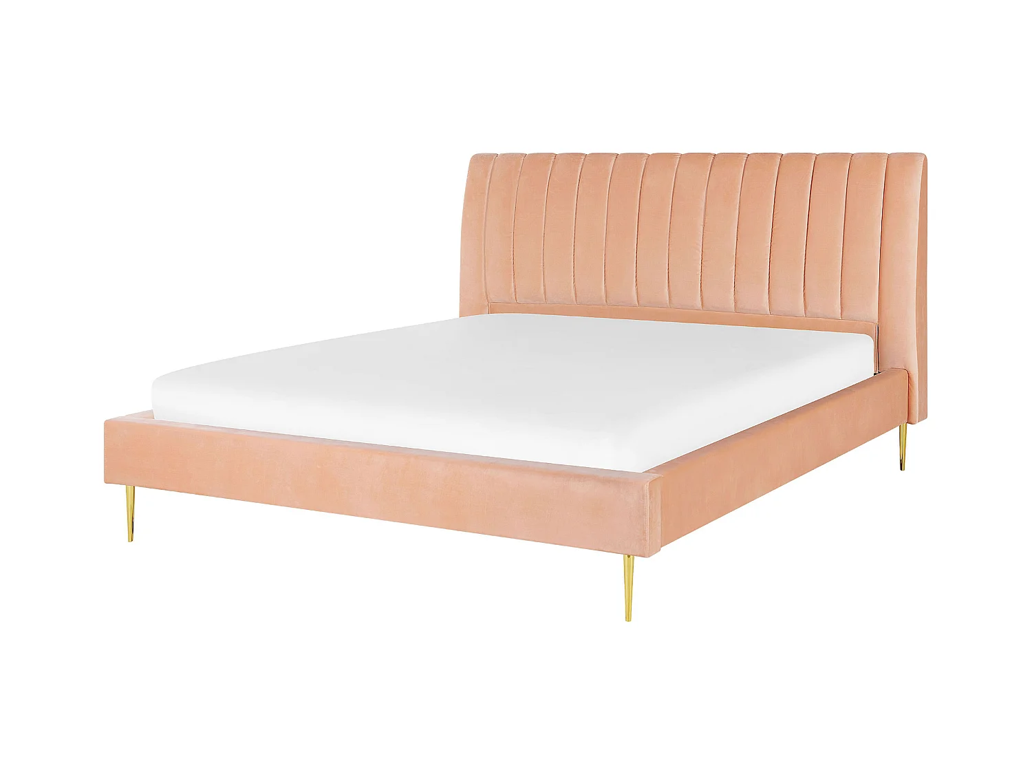 Lit avec sommier Velours MARVILLE 180 x 200 cm Rose pêche