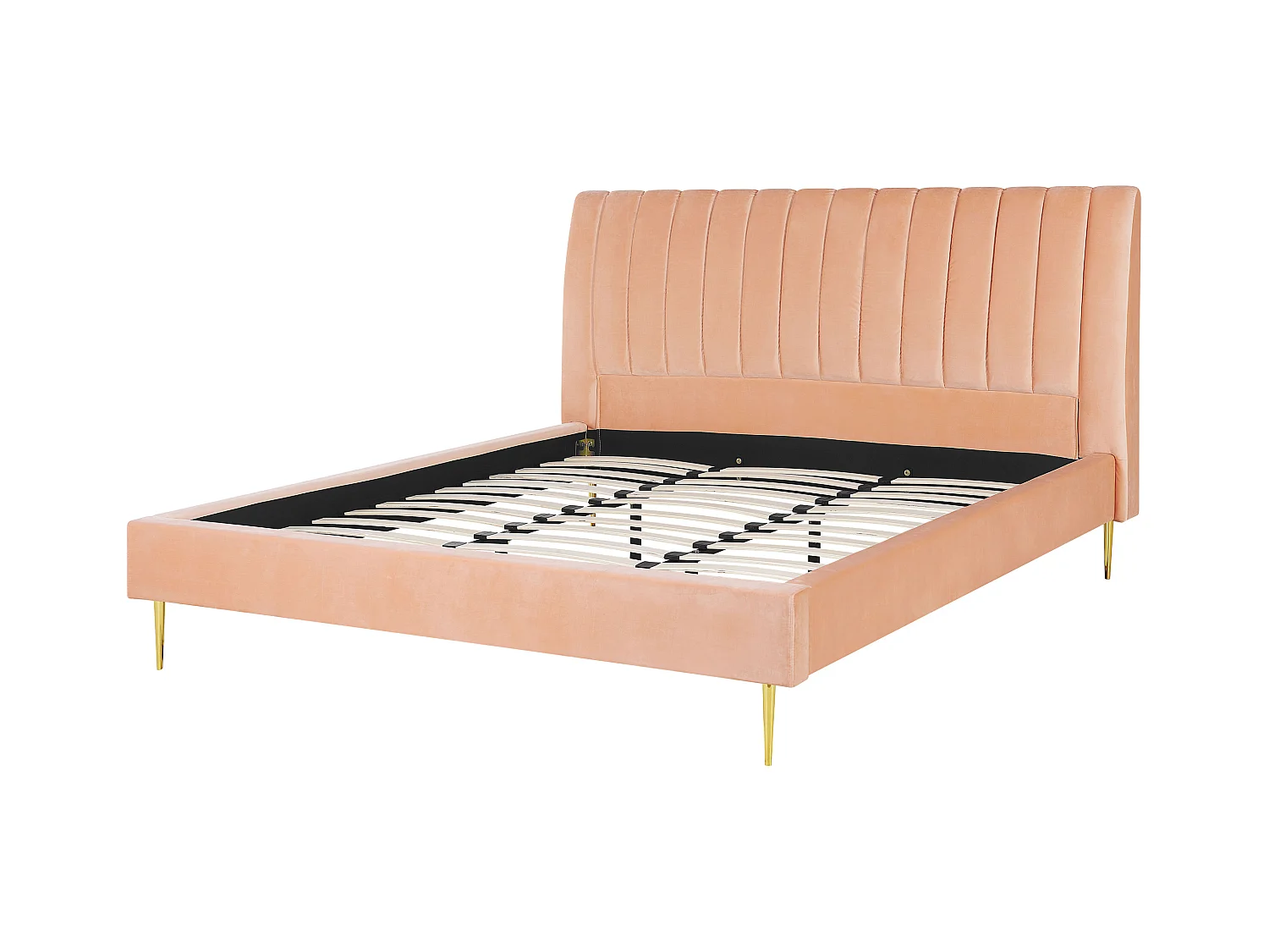 Lit avec sommier Velours MARVILLE 180 x 200 cm Rose pêche