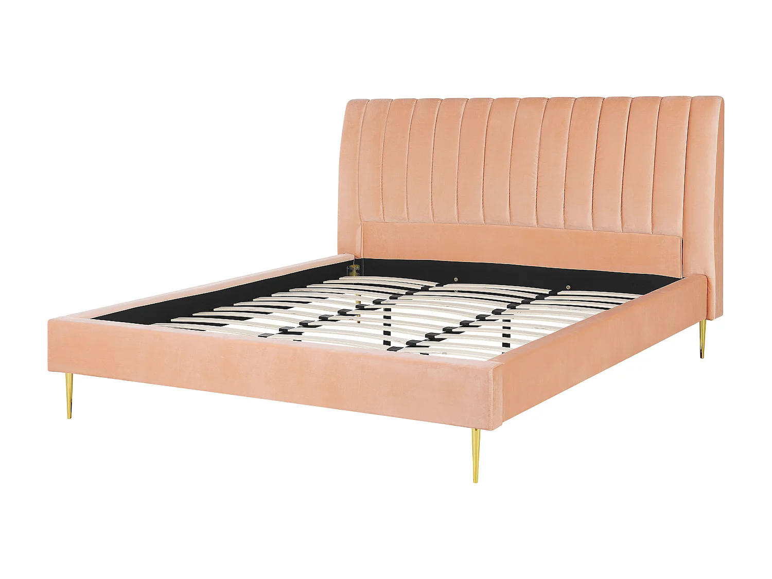 Lit avec sommier Velours MARVILLE 180 x 200 cm Rose pêche