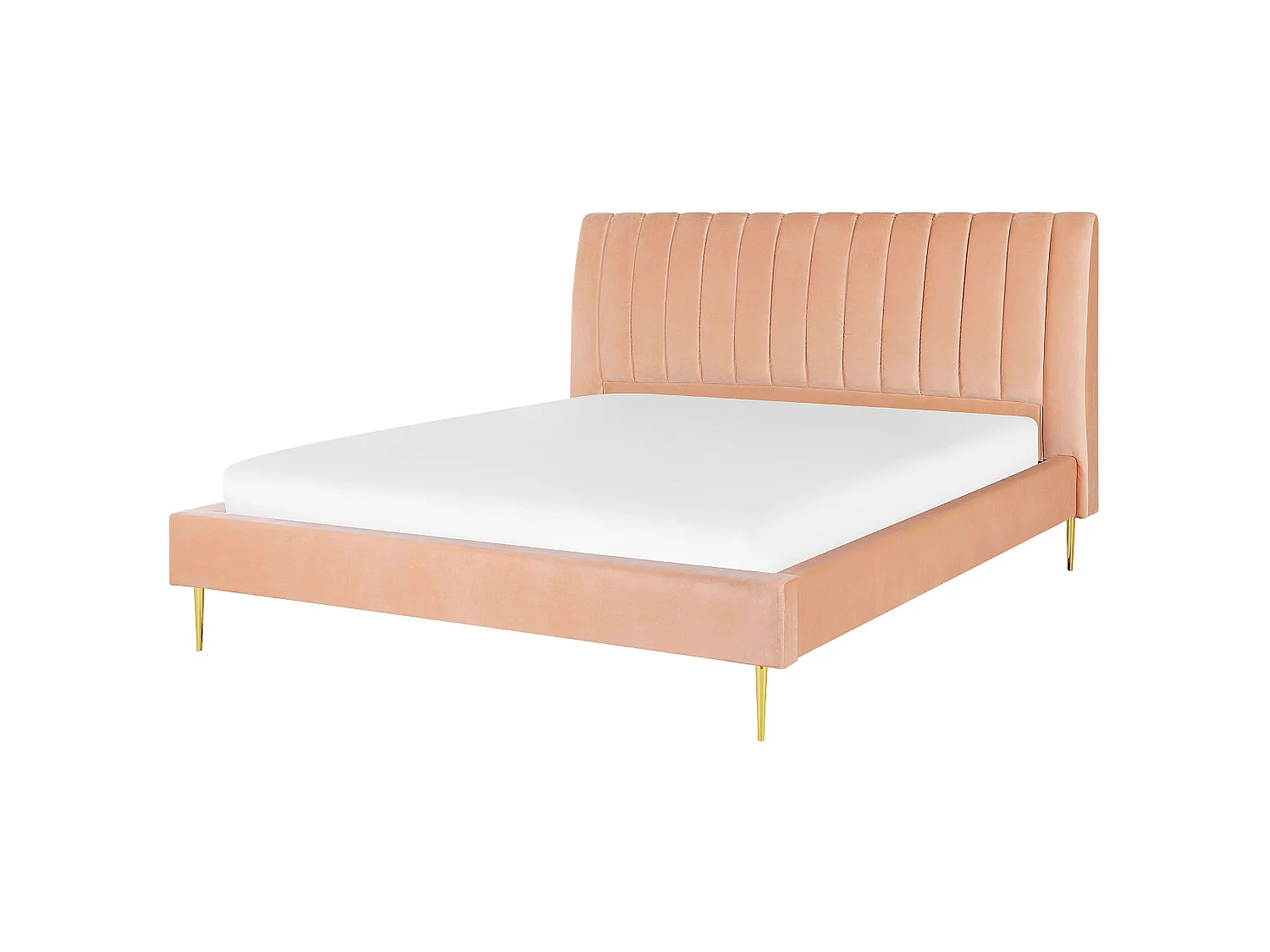 Lit avec sommier Velours MARVILLE 180 x 200 cm Rose pêche