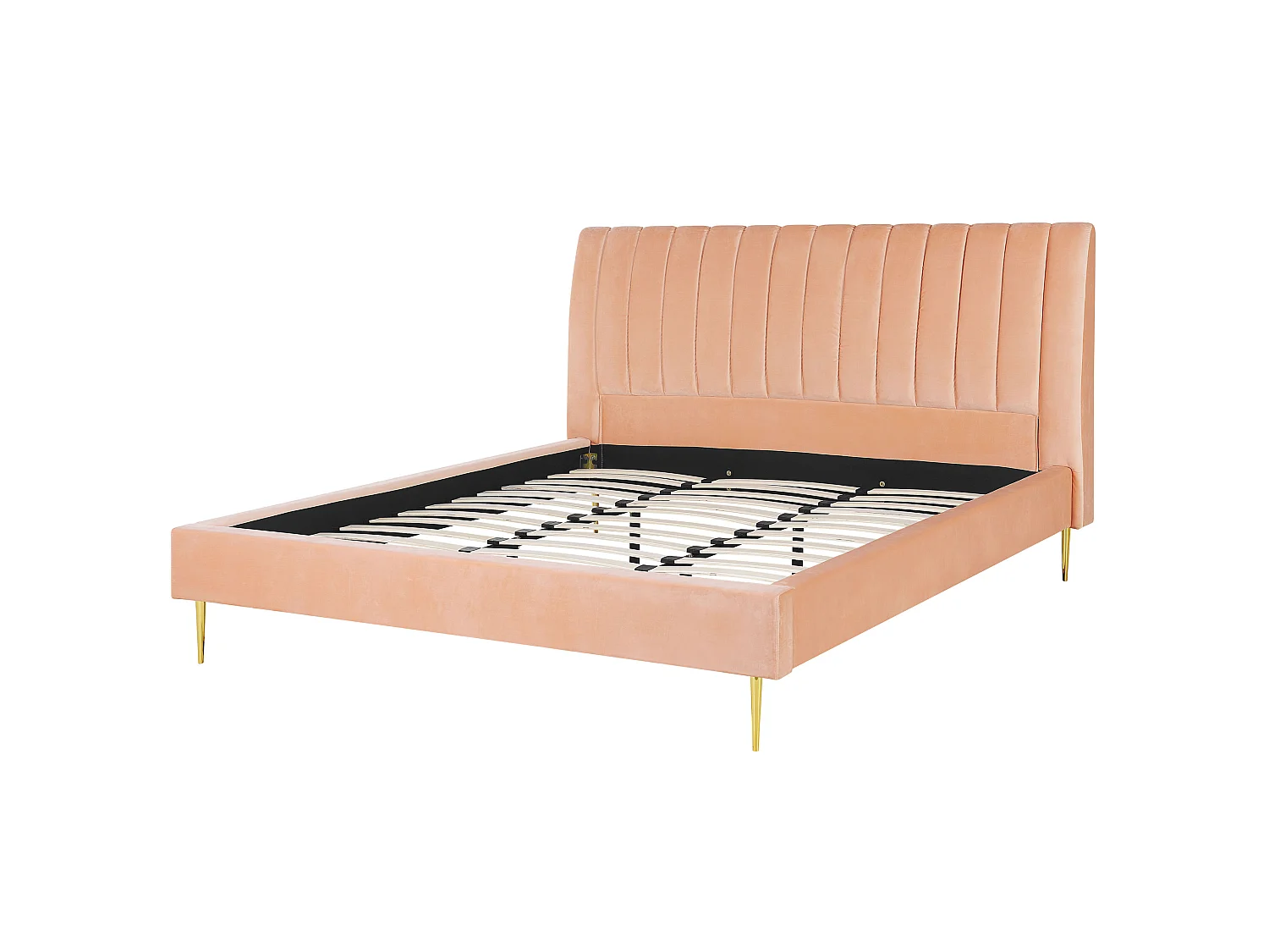 Lit avec sommier Velours MARVILLE 180 x 200 cm Rose pêche