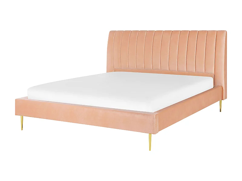 Lit avec sommier Velours MARVILLE 180 x 200 cm Rose pêche